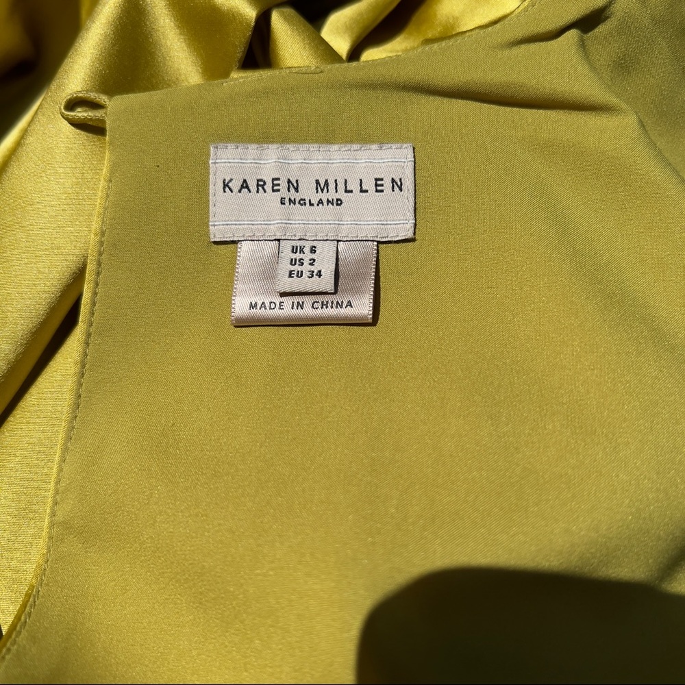 KAREN MILLEN/Preowned Women’s Pleated Silk Blouse in Chartreuse sz 2 - Picture 7 of 8